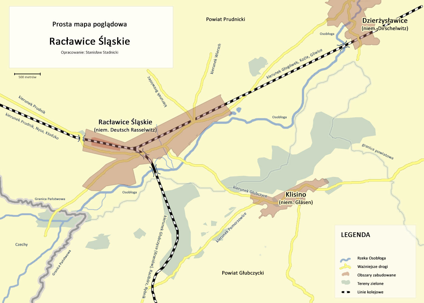 Mapa Racławic Śląskich / położenie sąsiednich sołectw