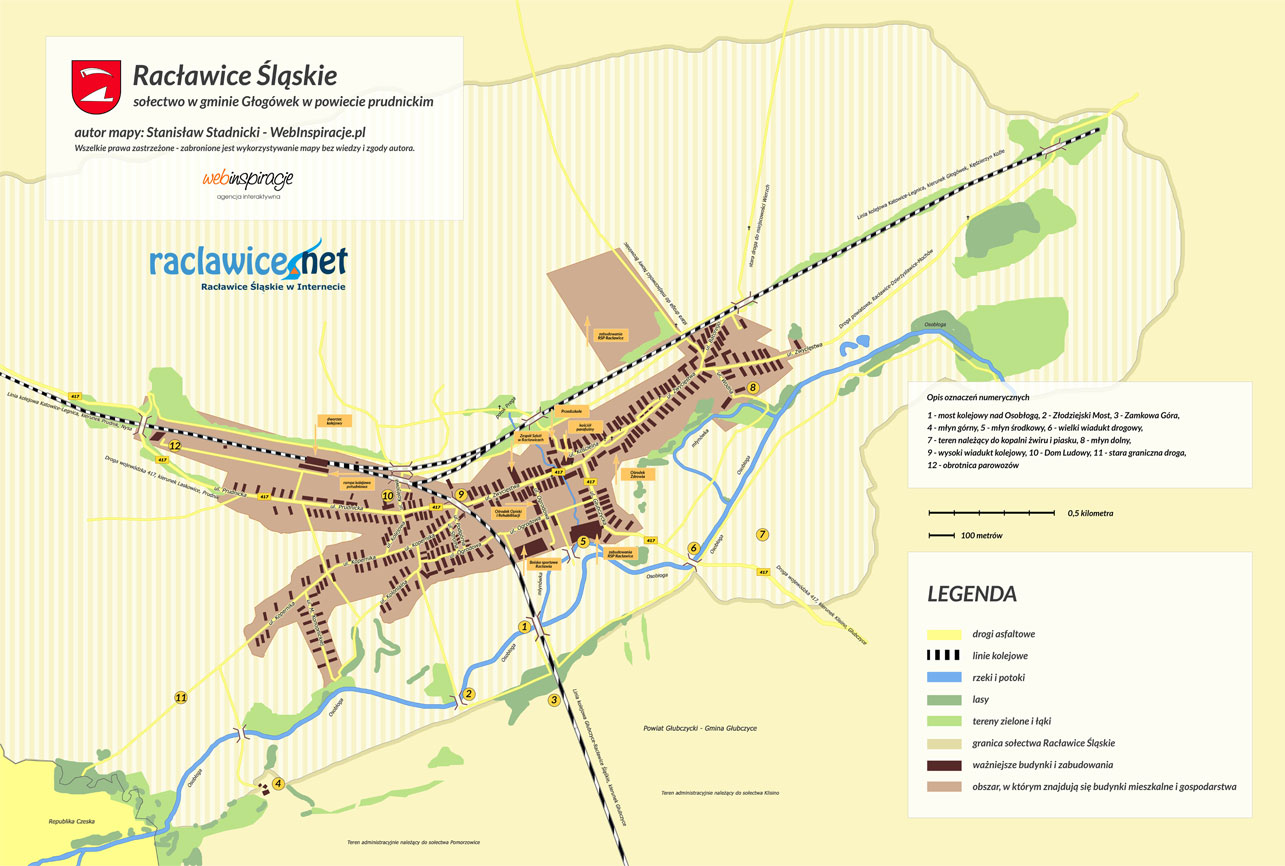 Szczegółowa mapa Racławic Śląskich