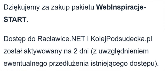Zrzut ekranu: wiadomość e-mail potwierdzająca aktywację pakietu